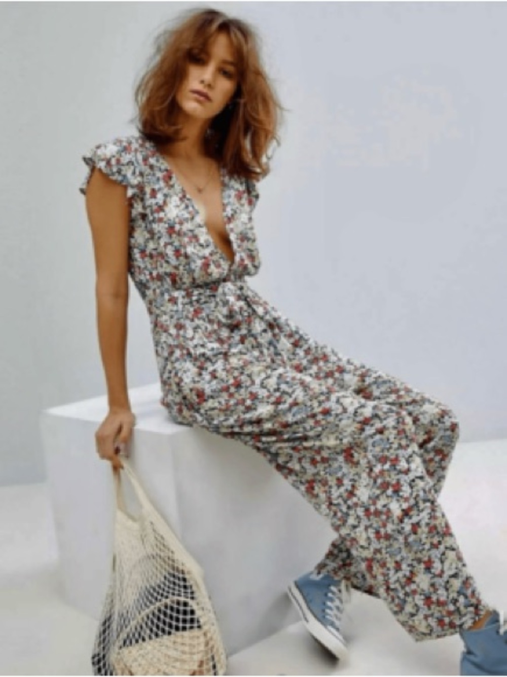 Free People Ruffle Your Feathers Ditsy Floral Jumpsuit Size S Breathable Comfy